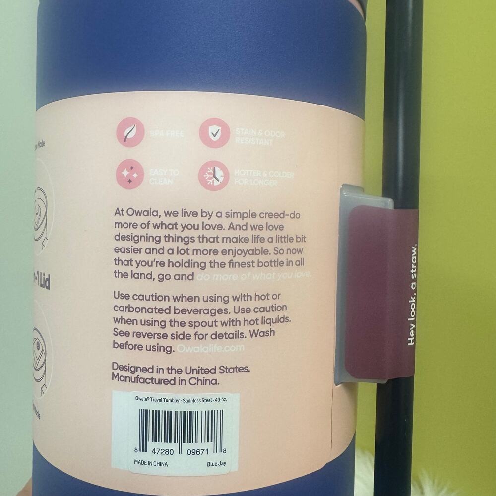 Owala Stainless Steel Insulated Straw Cup 40 oz Tumbler Blue Jay Purple Pink NEW - Picture 7 of 10